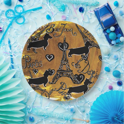 Dackel Gold Pappteller (Party)