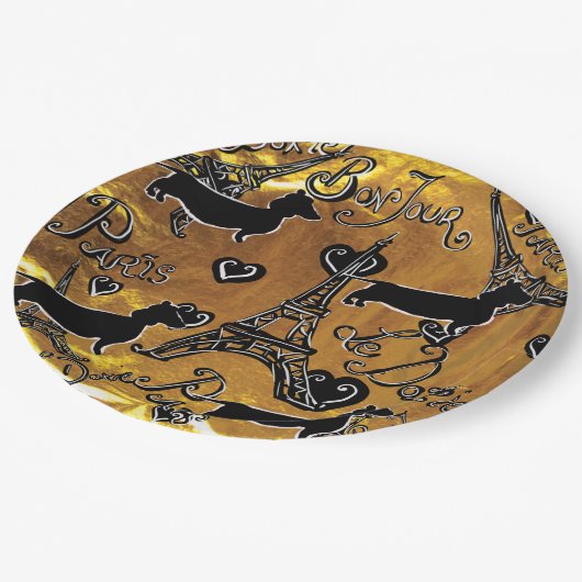 Dackel Gold Pappteller (Schrägansicht)