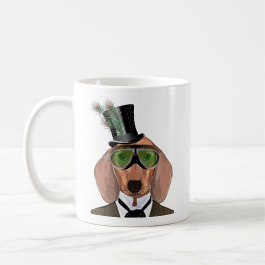 Dackel Green Goggles Top Hat Kaffeetasse (Links)
