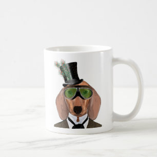 Dackel Green Goggles Top Hat Kaffeetasse