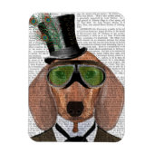 Dackel Green Goggles Top Hat Magnet (Vertikal)