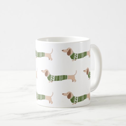 Dackel Green Ugly Christmas Sweater Muster Kaffeetasse (VorderseiteRechts)