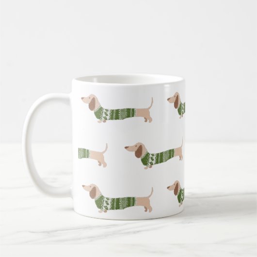 Dackel Green Ugly Christmas Sweater Muster Kaffeetasse (Links)