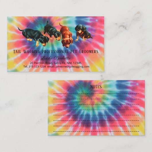 Dackel Grooming Krawatte Dyed Rainbow Pride Visitenkarte (Vorne/Hinten)