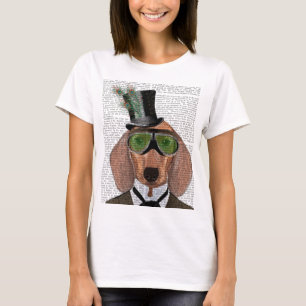 Dackel-grüne Schutzbrillen-Spitzenhut T-Shirt