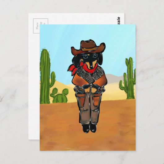 Dackel Gunslinger Postkarte (Vorne/Hinten)