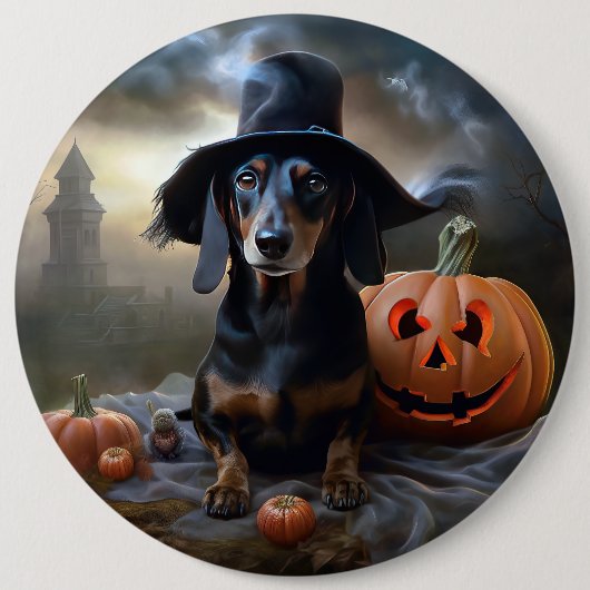 Dackel Halloween Beängstigend Button (Vorderseite)