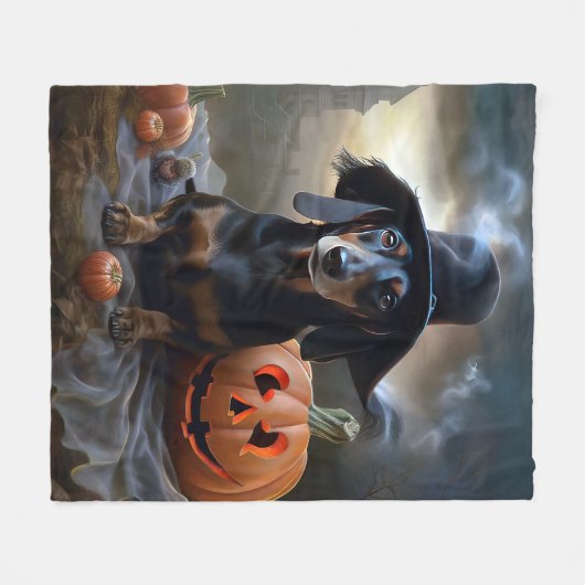 Dackel Halloween Beängstigend Fleecedecke (Vorderseite (Horizontal))