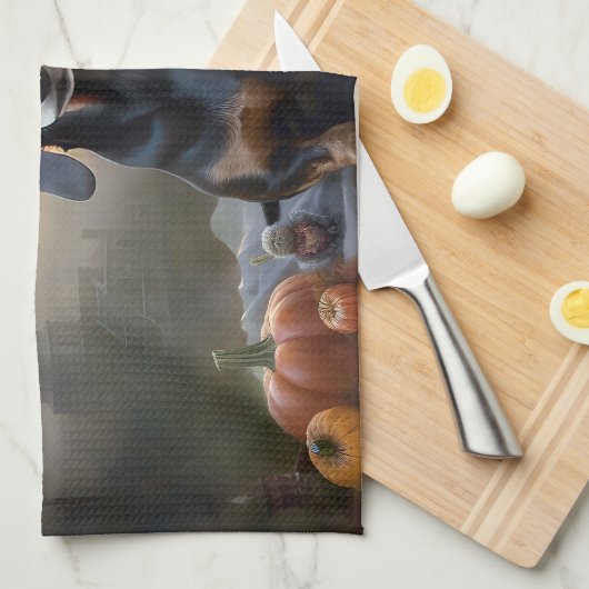 Dackel Halloween Beängstigend Geschirrtuch (Viertel Falte)