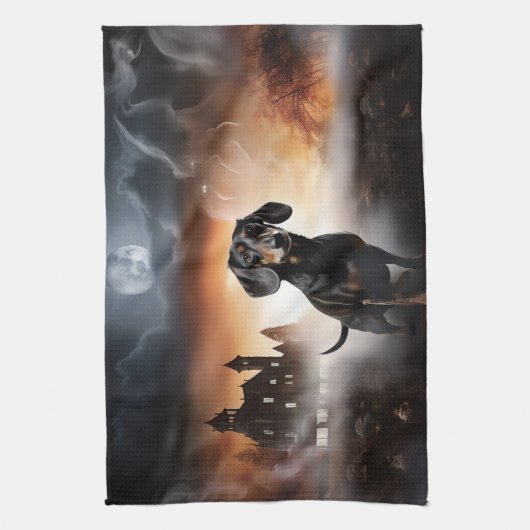 Dackel Halloween Beängstigend Geschirrtuch (Vertikal)