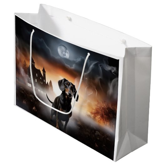 Dackel Halloween Beängstigend Große Geschenktüte (Vorderseite Schrägansicht)
