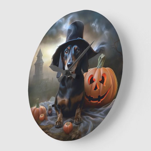 Dackel Halloween Beängstigend Große Wanduhr (Winkel)