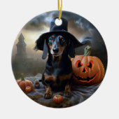 Dackel Halloween Beängstigend Keramik Ornament (Vorne)