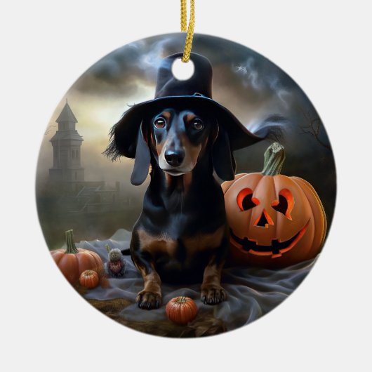 Dackel Halloween Beängstigend Keramik Ornament (Vorne)
