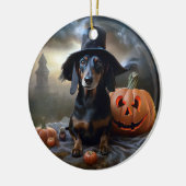 Dackel Halloween Beängstigend Keramik Ornament (Links)