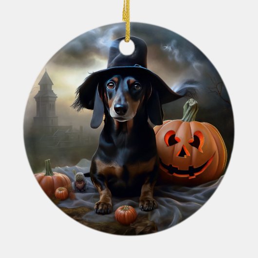 Dackel Halloween Beängstigend Keramik Ornament (Hinten)