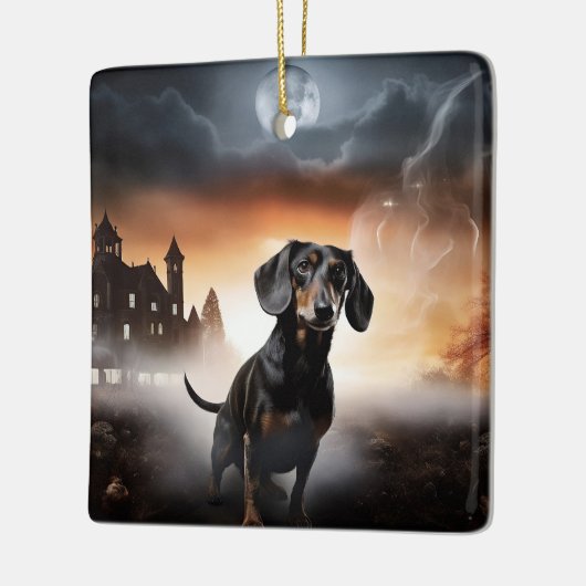 Dackel Halloween Beängstigend Keramikornament (Links)