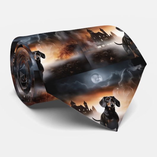 Dackel Halloween Beängstigend Krawatte (Gerollt)