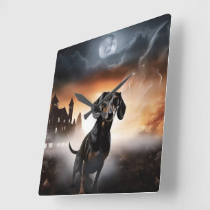 Dackel Halloween Beängstigend Quadratische Wanduhr