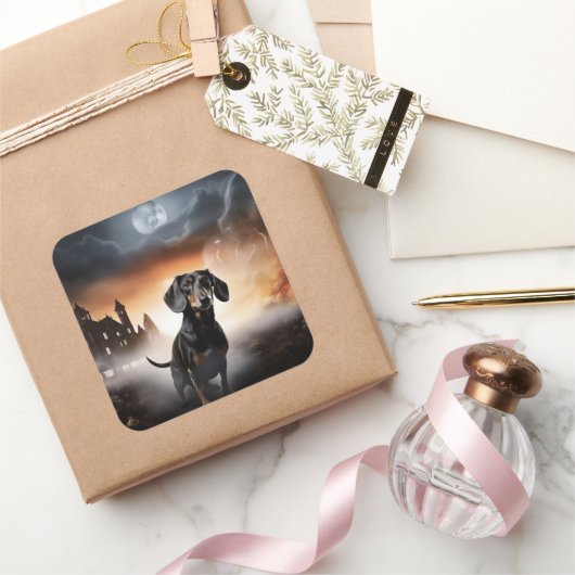 Dackel Halloween Beängstigend Quadratischer Aufkleber (Schenken)