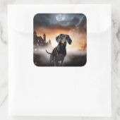 Dackel Halloween Beängstigend Quadratischer Aufkleber (Tasche)