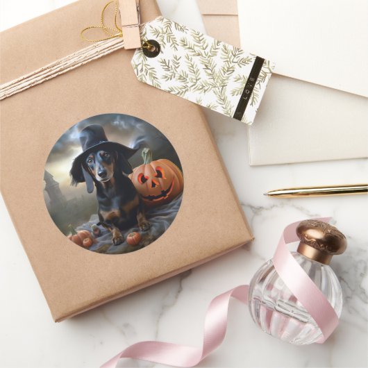 Dackel Halloween Beängstigend Runder Aufkleber (Schenken)