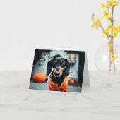 Dackel Halloween Card Karte (Gelbe Blume)