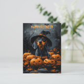Dackel Halloween Feiertagspostkarte (Stehend Vorderseite)