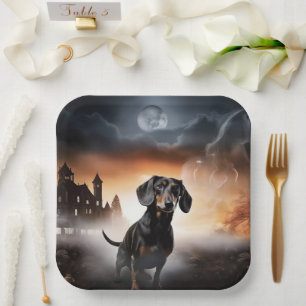 Dackel Halloween Gruselig Pappteller
