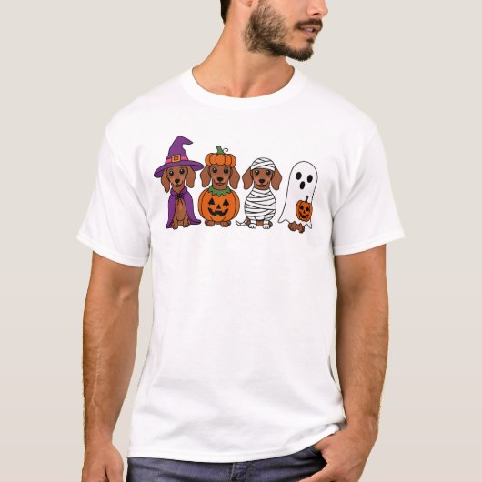 Dackel Halloween Hexenkürbis Mummy Ghost T-Shirt (Vorderseite)