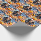 Dackel Halloween mit Pumpkins Beängstigend Geschenkpapier (Ecke)
