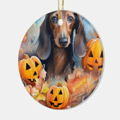 Dackel Halloween mit Pumpkins Beängstigend Keramik Ornament (Links)