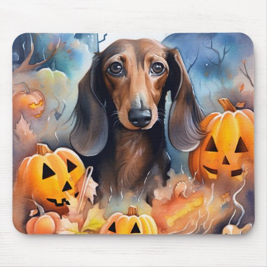 Dackel Halloween mit Pumpkins Beängstigend Mousepad (Vorne)