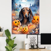 Dackel Halloween mit Pumpkins Beängstigend Poster (Heimbüro)