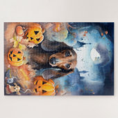 Dackel Halloween mit Pumpkins Beängstigend Puzzle (Horizontal)