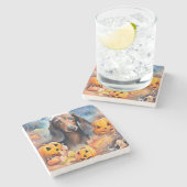 Dackel Halloween mit Pumpkins Beängstigend Steinuntersetzer (Seitenansicht)