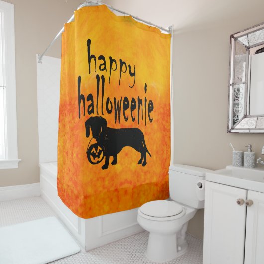 Dackel Halloween orange und schwarz Duschvorhang (Beispiel)