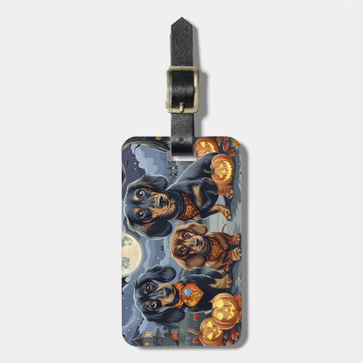 Dackel Halloween Spooky Gepäckanhänger (Vorderseite vertikal)