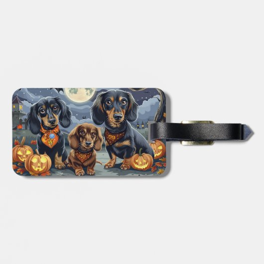 Dackel Halloween Spooky Gepäckanhänger (Rückseite horizontal)