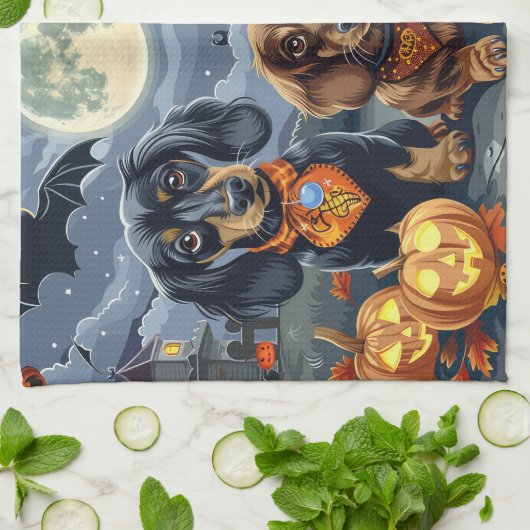 Dackel Halloween Spooky Geschirrtuch (Gefaltet)