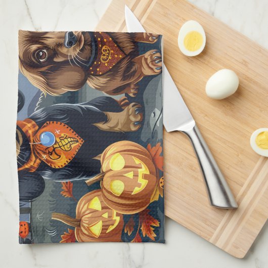 Dackel Halloween Spooky Geschirrtuch (Viertel Falte)