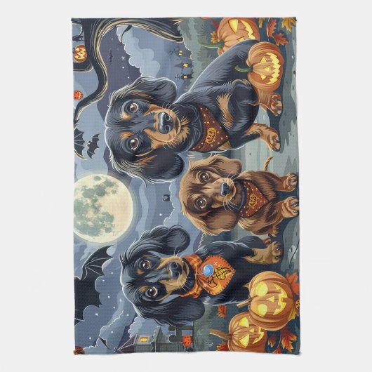 Dackel Halloween Spooky Geschirrtuch (Vertikal)