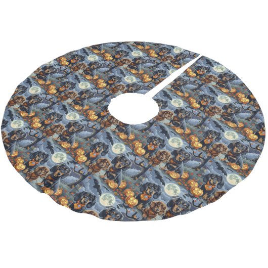 Dackel Halloween Spooky Polyester Weihnachtsbaumdecke (Schrägansicht)