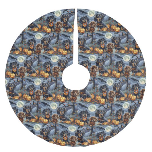 Dackel Halloween Spooky Polyester Weihnachtsbaumdecke (Vorderseite)