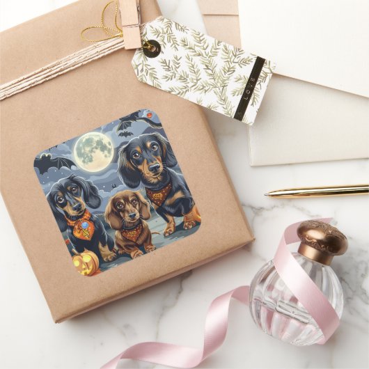 Dackel Halloween Spooky Quadratischer Aufkleber (Schenken)