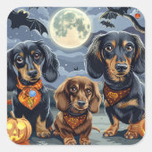 Dackel Halloween Spooky Quadratischer Aufkleber (Vorderseite)