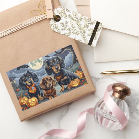 Dackel Halloween Spooky Rechteckiger Aufkleber (Schenken)