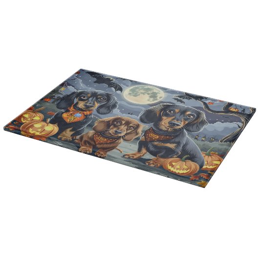 Dackel Halloween Spooky Schneidebrett (Ecke)