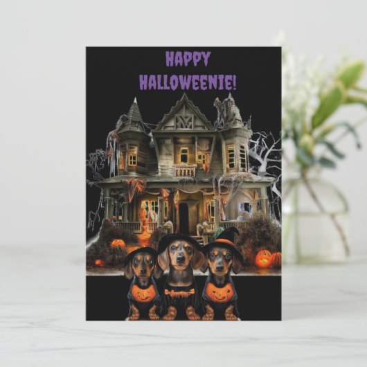 Dackel Halloweenie Card Feiertagskarte (Stehend Vorderseite)