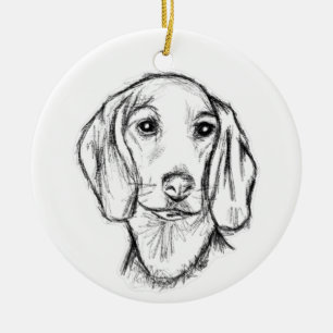 Dackel handgezeichnete Skizze schwarz weiß Welpe H Keramik Ornament